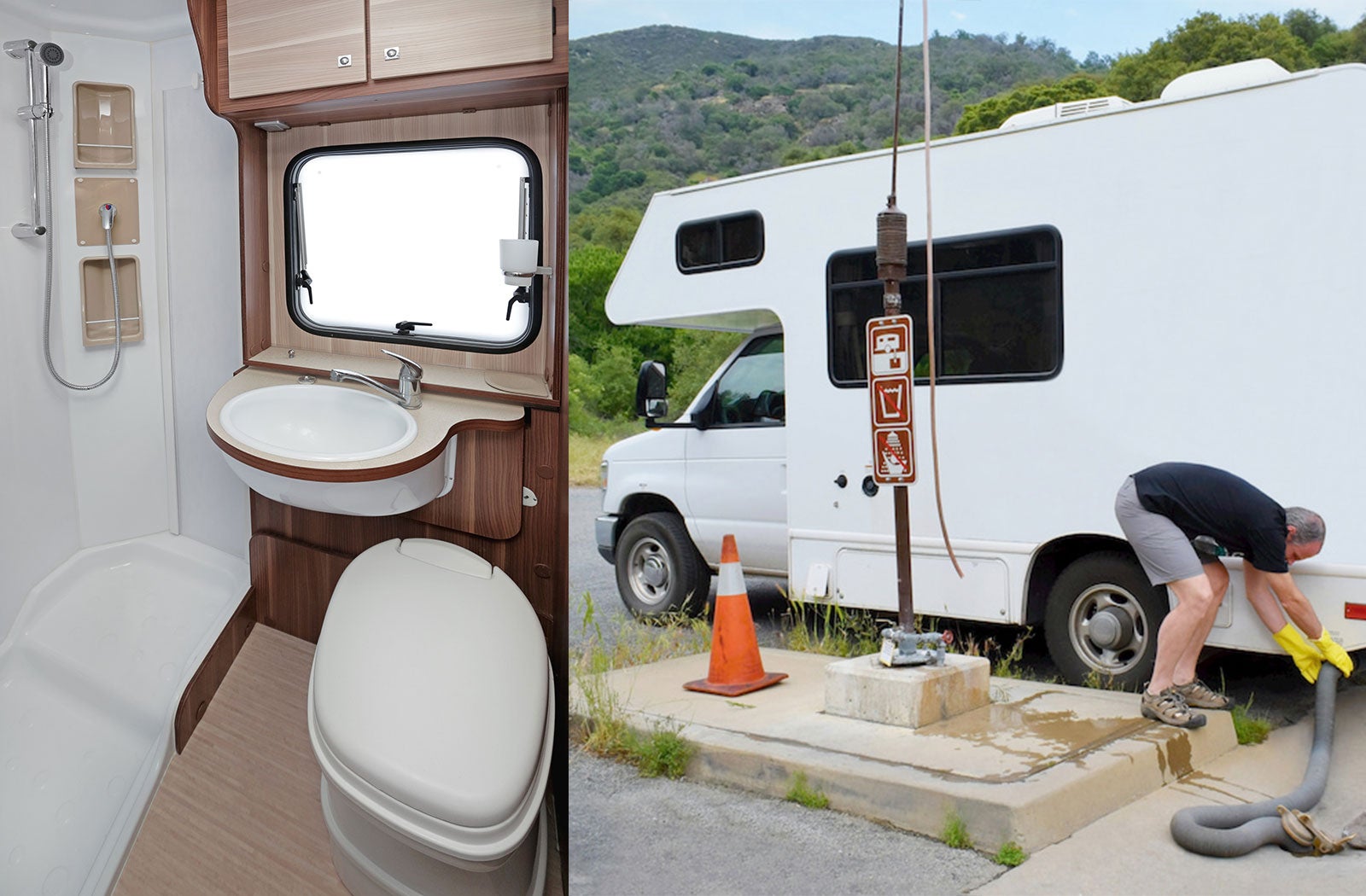 Portable RV/camper toilet and holding tank setup in Lathrop, California
