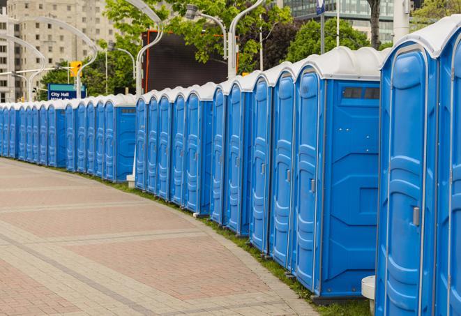 Seasonal porta potty units set up at a Lathrop, California venue